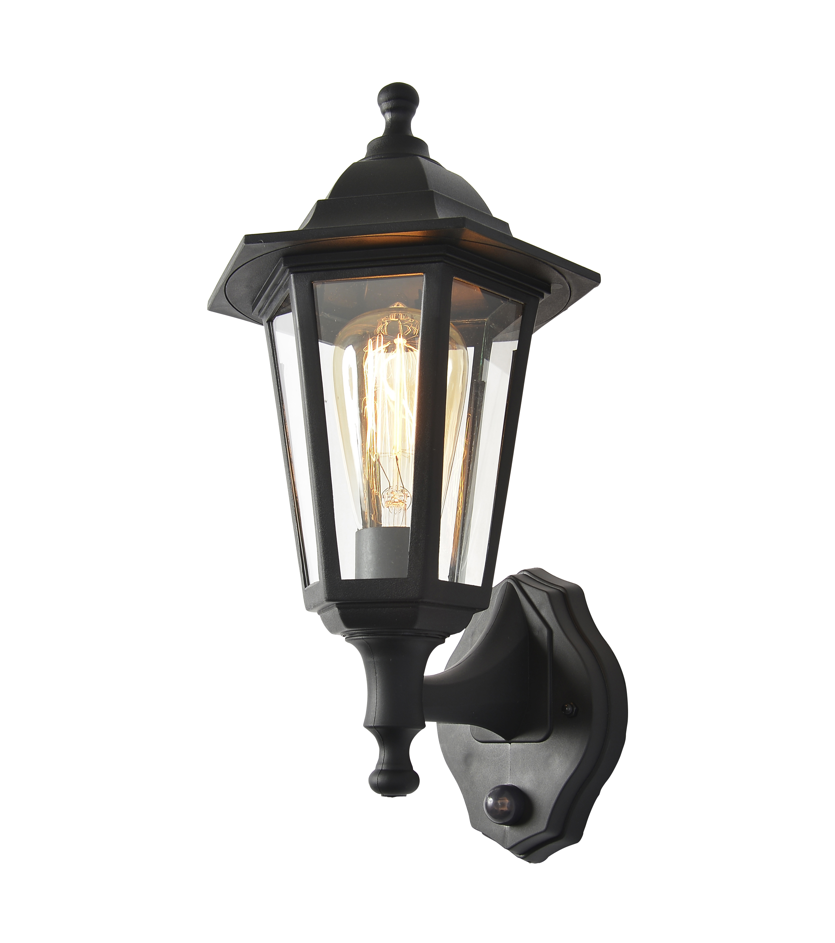 COAST RANGE BIANCA WALL LANTERN C/W PIR, BLACK POLYCARBONATE, E27 GLS, CLASS 2