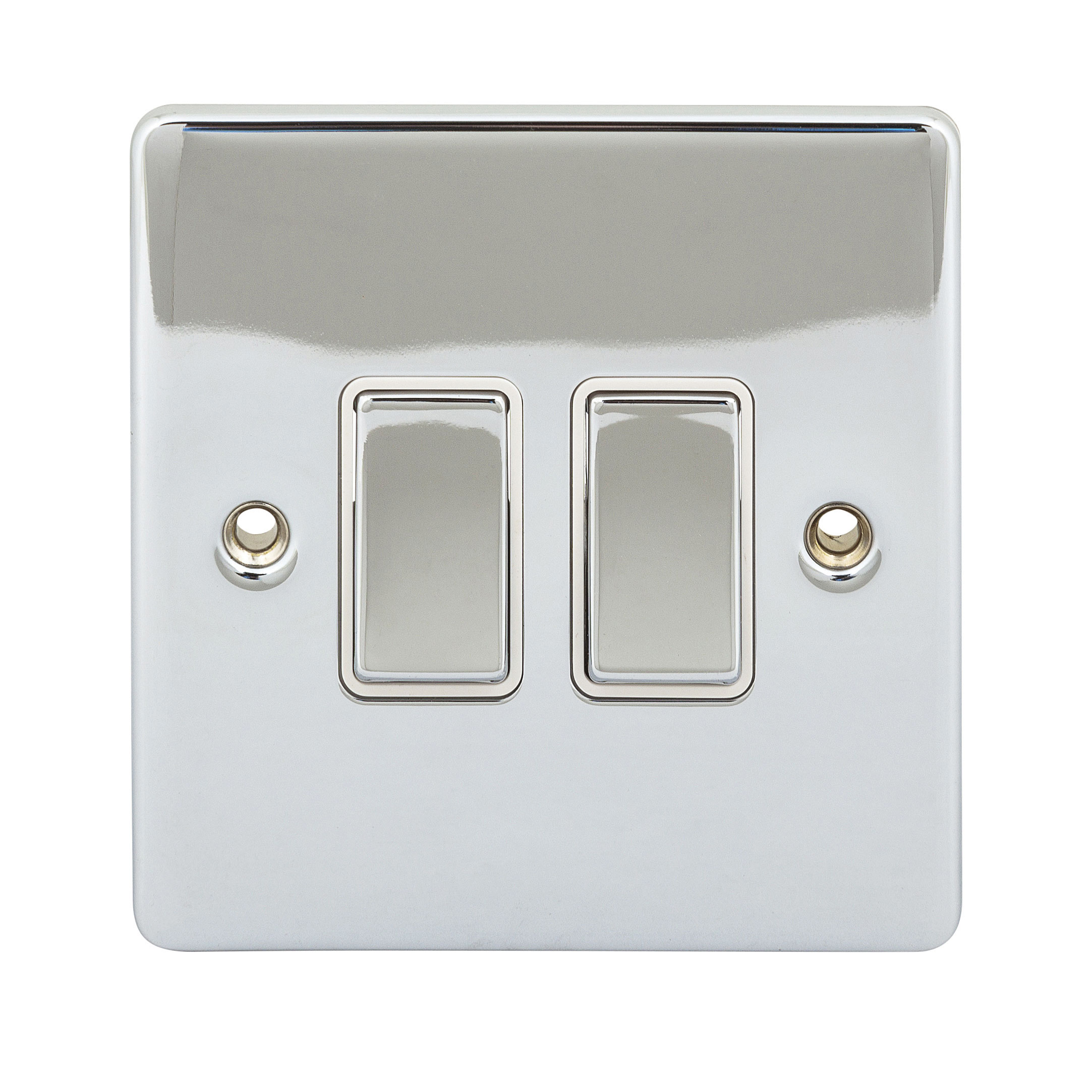 NIGLON PREMIER EDGE POLISHED CHROME 2 GANG SWITCH WH