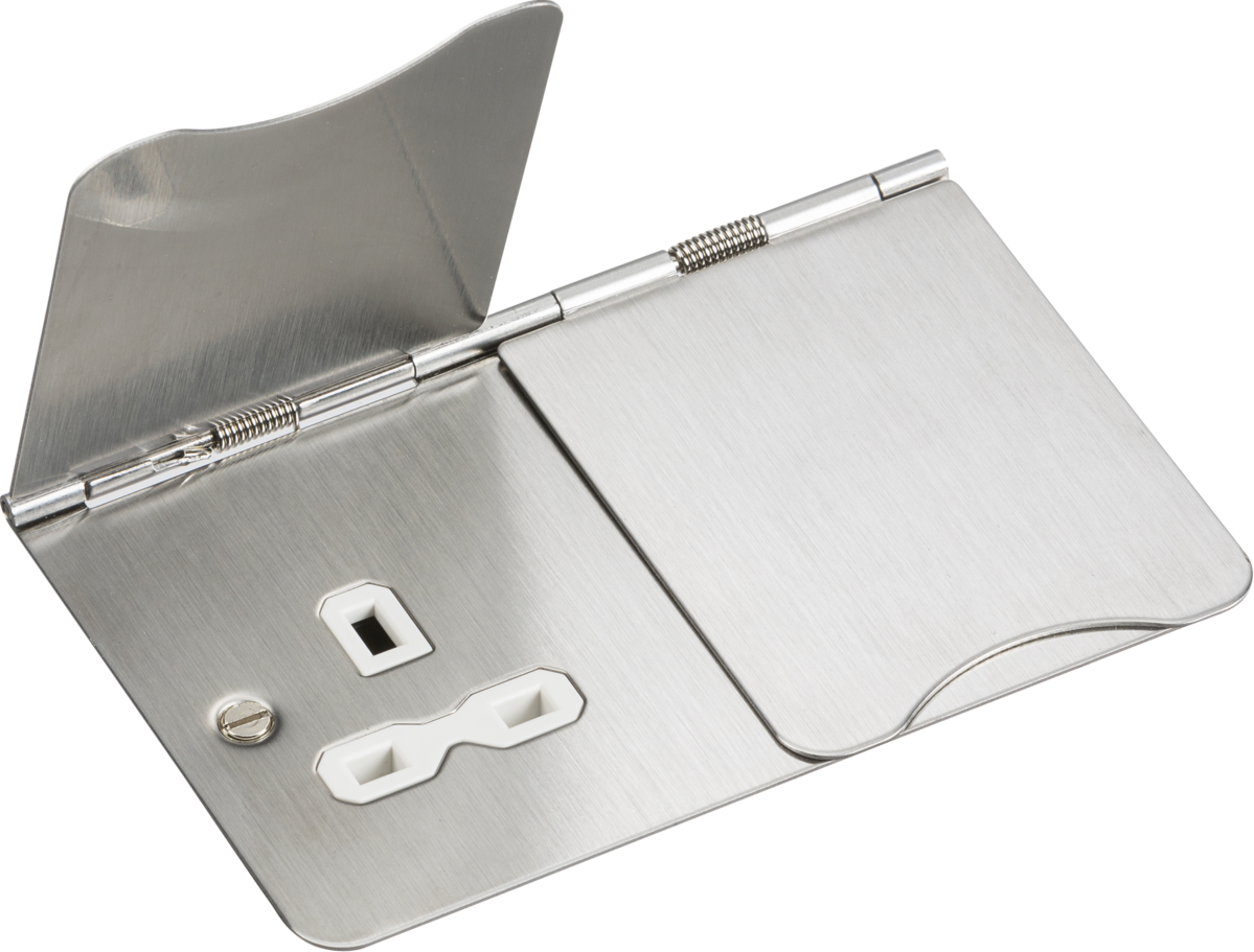 KNIGHTSBRIDGE 13A 2 GANG UNSWITCHED FLOOR SOCKET BRUSHED CHROME