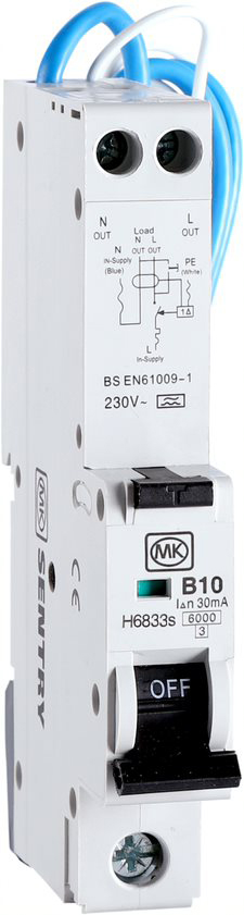 MK SENTRY RCBO 10A 30MA SINGLE MODULE B CURVE, TYPE A