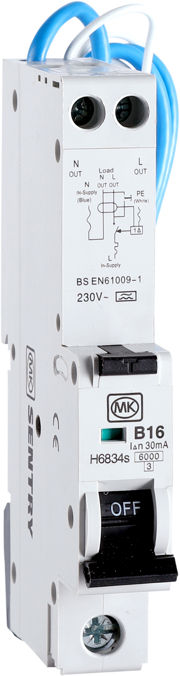 MK SENTRY RCBO 16A 30MA SINGLE MODULE B CURVE, TYPE A