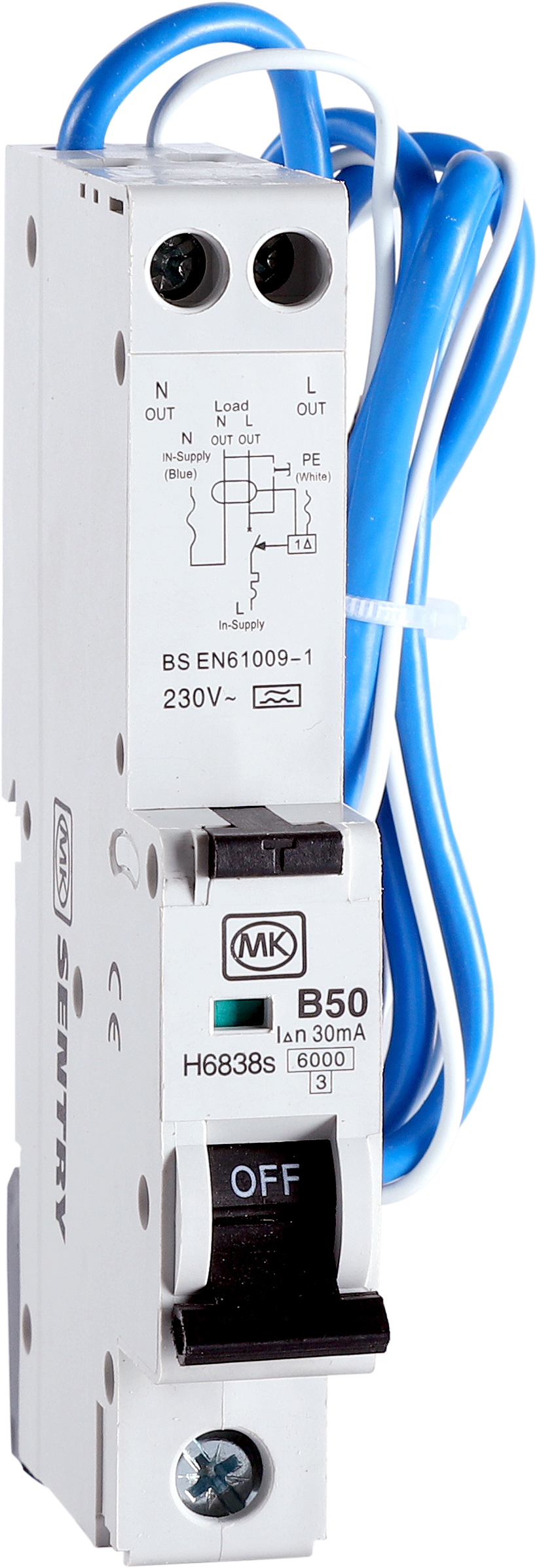 MK SENTRY RCBO 50A 30MA SINGLE MODULE B CURVE, TYPE A