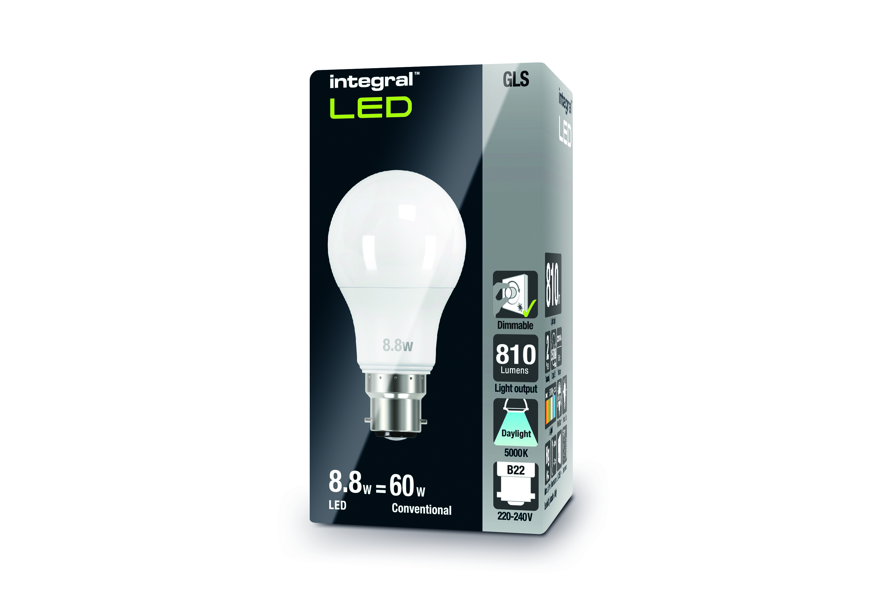 INTEGRAL GLS LED B22 8.8W 5000K DIMMABLE FROSTED GLASS