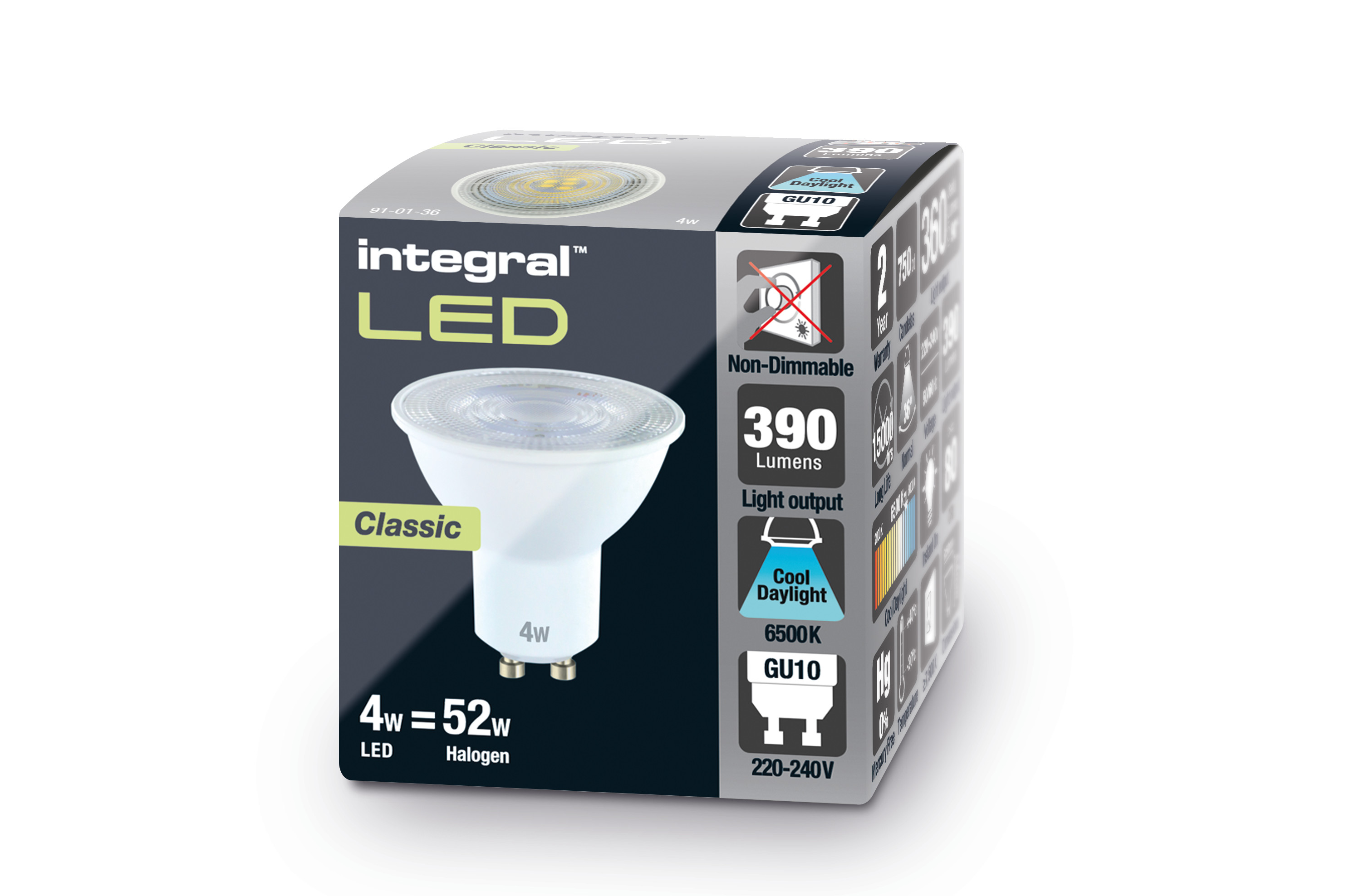 INTEGRAL LED GU10 4W 6500K NON-DIMMABLE