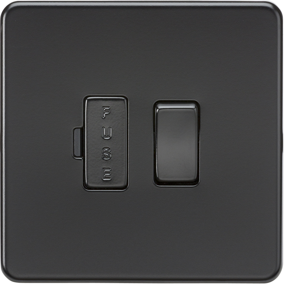 KNIGHTSBRIDGE SCREWLESS 13A SWITCHED FUSED SPUR MATT BLACK BLACK COVER 