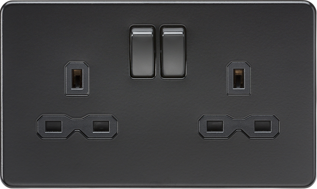 KNIGHTSBRIDGE SCREWLESS 13A 2G DP SWITCHED SOCKET- MATT BLACK WITH BLACK INSERT 