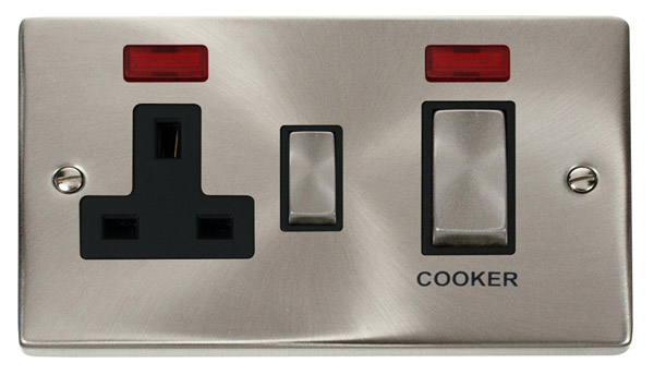 CLICK DECO 45A DP COOKER CONTROL UNIT WITH NEON VICTORIAN SATIN CHROME BLACK