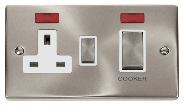 CLICK DECO 45A DP COOKER CONTROL UNIT WITH NEON VICTORIAN SATIN CHROME WHITE