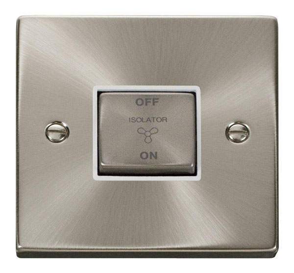 CLICK DECO 10A 3 POLE FAN ISOLATION SWITCH VICTORIAN SATIN CHROME WHITE