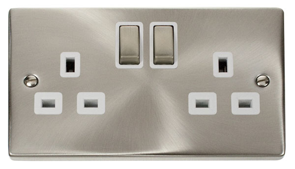 CLICK DECO 13A 2 GANG SWITCHED SOCKET VICTORIAN SATIN CHROME WHITE