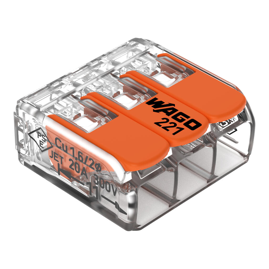 WAGO 3 CONDUCTOR 32A COMPACT LEVER CONNECTOR (BOX - 50)
