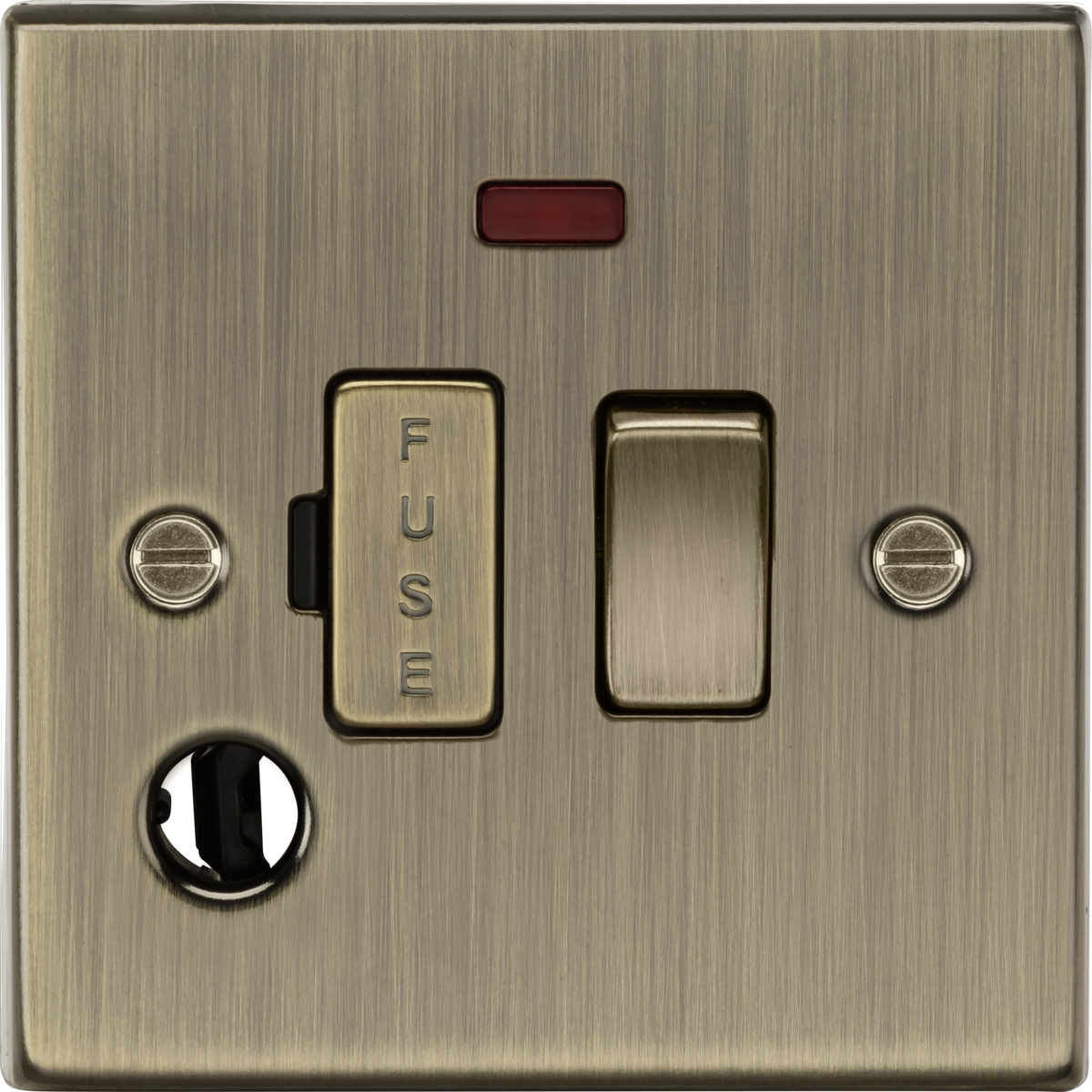 KNIGHTSBRIDGE SQUARE EDGE ANTIQUE BRASS 13A SWITCHED FUSED SPUR + NEON + FLEX OUTLET