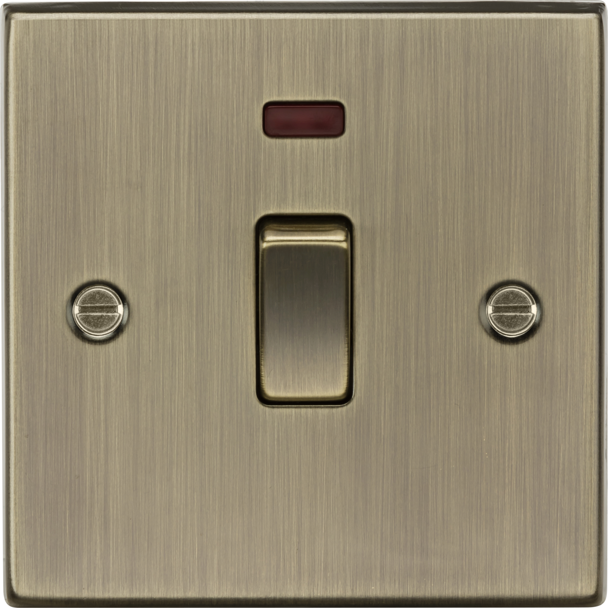 KNIGHTSBRIDGE SQUARE EDGE ANTIQUE BRASS 20A DP SWITCH + NEON