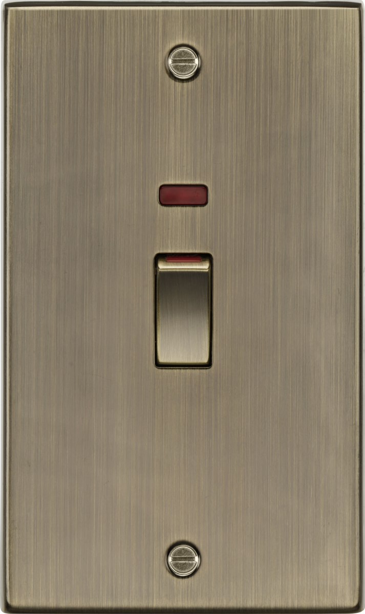 KNIGHTSBRIDGE SQUARE EDGE ANTIQUE BRASS 45A COOKER SWITCH + NEON (2G SIZE)
