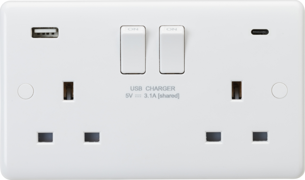 KNIGHTSBRIDGE CURVED EDGE 13A DP SWITCHED DOUBLE SOCKET WITH TYPE A&C USB 