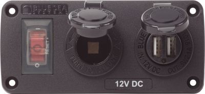 BLUE SEA SYSTEMS WATER RESISTANT ACCESSORY PANEL 12 VOLT, USB 