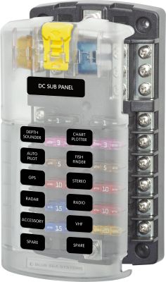 BLUE SEA SYSTEMS FUSE BOX, ST BLADE, 12 CIRCUITS C/W GROUNDING COVER (NO RETAIL PACKAGING)
