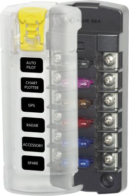 BLUE SEA SYSTEMS ST BLADE FUSE BLOCK 6 CIRCUIT INDEPENDENT WITH COVER