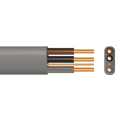 6243Y 1.0MM 3 CORE AND  EARTH, GREY, 100M DRUM, BASEC APPROVED.