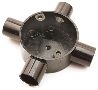UNIVOLT 20MM PVC CROSS BOX BLACK 