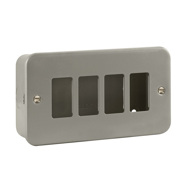CLICK GRID PRO 4 GANG METAL CLAD FRONTPLATE C/W BACK BOX