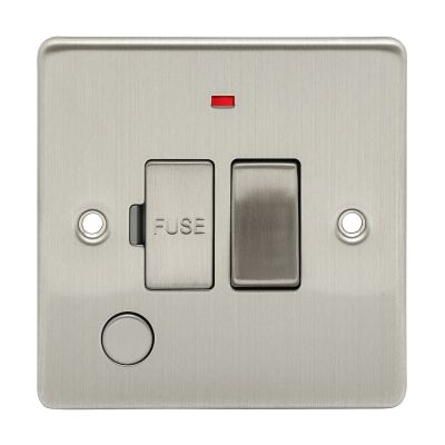 NIGLON PREMIER EDGE S BRUSHED CHROME SWITCHED FUSED SPUR WITH FLEX OUTLET & NEON