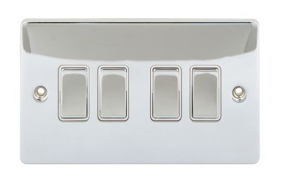 NIGLON 10AX 4 GANG 2 WAY WHITE INSERT SWITCH POLISHED CHROME