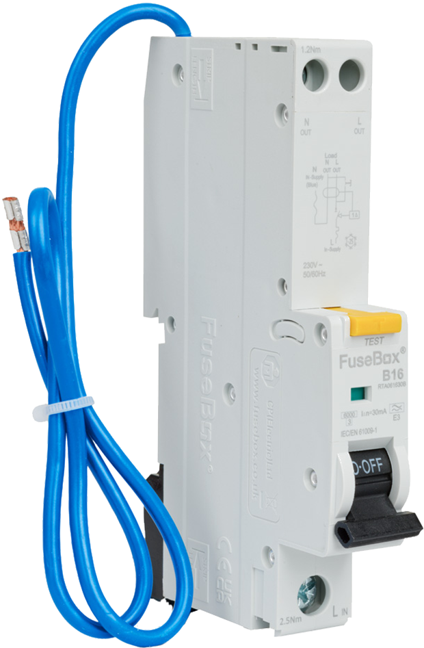FUSEBOX 16A B CURVE RCBO 30MA 6KA