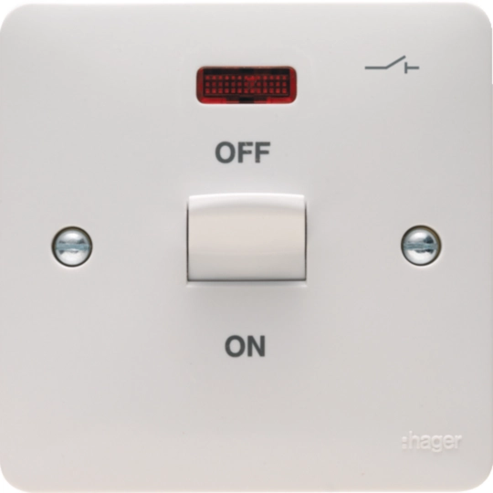 HAGER SOLLYSTA 50A DOUBLE POLE 1 GANG SWITCH WITH LED INDICATOR