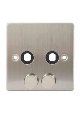 PREMIUM EDGE S  BRUSHED CHROME 2 GANG DIMMER PLATE & KNOB