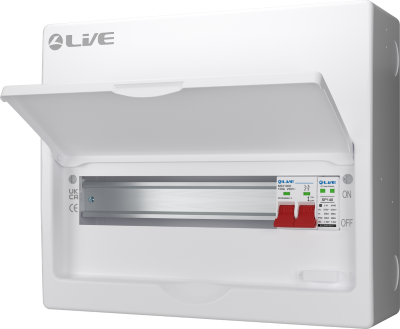 LIVE SRN,14 MODULE, 11 USEABLE WAY CONSUMER UNIT WITH SPD & DOUBLE POLE BUSBAR - NO FLYLEADS