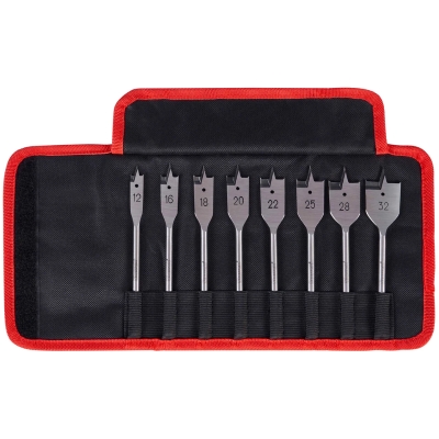 STARRETT 8PC FLAT WOOD BIT SET, HEX SHANK- CONTAINS 12, 16, 18, 20, 22, 25, 28 & 32MM 