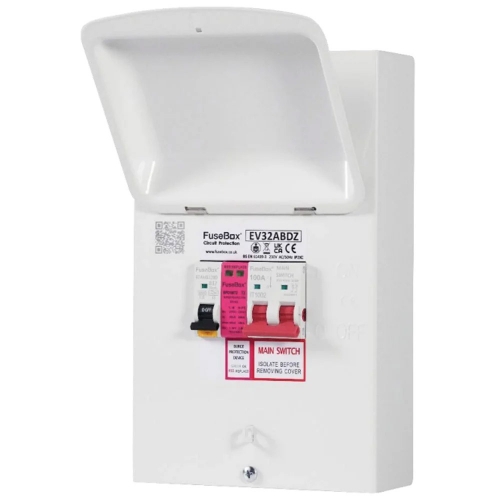 FUSEBOX 32A EV CHARGER DB WITH TYPE 2 SURGE PROTECTION & 32A 30MA BI DIRECTIONAL RCBO
