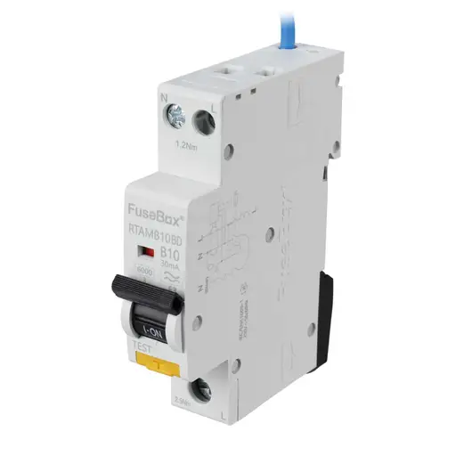 FUSEBOX 10A B CURVE MINIATURE RCBO 30MA 6KA TYPE A, BI DIRECTIONAL