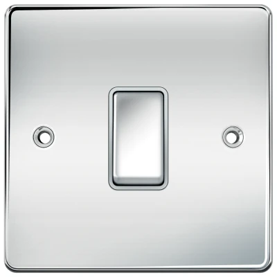 NIGLON PREMIUM EDGE POLISHED CHROME 1 GANG 2 WAY SWITCH WHITE INSERT 
