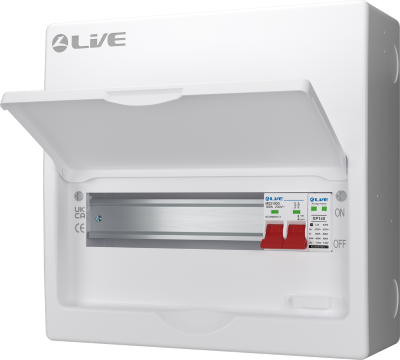 LIVE SRN,12 MODULE, 9 USEABLE WAY CONSUMER UNIT WITH SPD & DOUBLE POLE BUSBAR - NO FLYLEADS